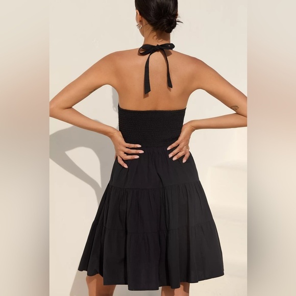 Anthropologie Celandine Cotton Poplin Bustier Halter Mini Dress Black Sz L - Picture 6 of 15